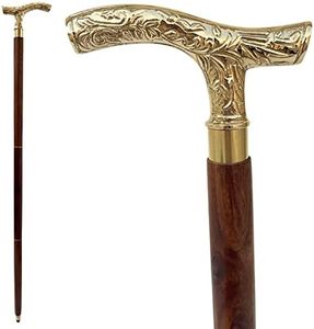 SouvNear Walking Stick - Men Derby Canes and Wooden Walking Stick for Men and Women - 37 Brown Ebony Brass T Shape Handle in Golden Tone Natural Wood Unisex Cane