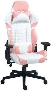 HOMCOM Sedia da Gaming in Finta Pelle Reclinabile Fino 155°, Sedia per Scrivania Stile Racing con Supporto Lombare, Braccioli e Altezza Regolabili, Rosa