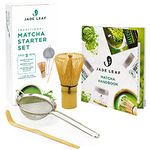 Jade Leaf - Traditional Matcha Starter Set - Bamboo Matcha Whisk (Chasen), Scoop (Chashaku), Stainless Steel Sifter, Fully Printed Handbook - Japanese Tea Set