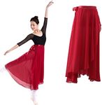 AWOCAN Women Ballet Wrap Skirt Ladies Long Sheer Dance Skirts Chiffon Ballet wrap Skirt Dance Sheer Skirt Chiffon Summer Beach High Waisted Skirts, Red, 8