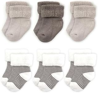 LaLoona Lot de Chaussette Bebe (0-3 mois) - 6 Paires de Chaussettes Chaudes Bébé en Coton Mélangé, Testées OekoTex 100, Hautes avec Revers - Beige Gris