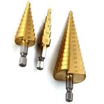 3 Pcs Large HSS Steel Step Cone Drill Titanium Bits Set l Multi-Size Drill Bits for Metal, Wood, Plastic | Versatile