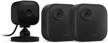 Blink Outdoor 4 (4th Gen) + Blink Mini – Smart security camera, two-way talk, HD live view, motion detection, set up in minutes, Works with Alexa – 2 camera system + Mini (Black)