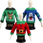 Soaoo 3 Pcs Wooden Sweater Award in Sweater Christmas Ugly Sweater Contest Trophy Doll Trophy for Christmas Party Game Party Supplies