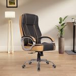 Green Soul Vienna Premium Leatherette Office Chair, High Back Ergonomic Home Office Executive Chair with Spacious Cushion Seat & Heavy Duty Metal Base (Black & Tan)