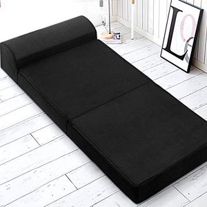 Giselle Bedding Foldable Mattress 180 x 70 x 24cm Single Folding Cushion Covers Camping Floor Mat Portable Travel Sleeping, Sofa Bed Pad Home Office Black with Pillow