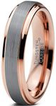 Charming Jewelers Tungsten Wedding Band Ring 4mm for Men Women Comfort Fit Grey 18K Rose Gold Plated Beveled Edge Brushed Polished Size 15