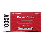 ACCO Smooth Paper Clips, No.4 Jumbo Size, Silver, Box of 100 Clips (5050572580)