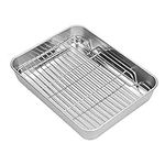 Roasting Pan and Rack Set Stainless Steel Easy Clean Rectangular Roaster with Rack for Cooking Baking (23.5 * 17.5 * 5CM)