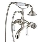 Brushed Nickel Clawfoot Tub Faucet Wall Mount with Hand Held Shower Sprayer Bathtub Faucet Set Double Level Handle 6 Inch Center with Adapter Adjustable Swing Arms