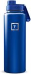 IRON °FLASK Camping & Hiking Hydration Flask with Spout, Wide Mouth Insulated Stainless Steel Sports Water Bottle - Twilight Blue 40 oz - Spout (1 Lid)