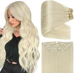 Full Shine Real Human Hair Extensions Clip ins Blonde 24 Inch Straight Clip in Hair Extensions Human Hair Platinum Blonde Remy Hair Extensions Clip in Human Hair Thick Ends Extra Volume 7 pcs