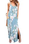 Zilcremo Women Summer Casual Dress Floral Loose Boho Dresses Cami Maxi Dresses with Pockets Lightbluefloral XXL