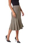 Roman Originals Flared Skirt for Women UK Ladies Flute Peplum Textured Fit & Flare Pencil Jersey A Line Midi Pleated Elasticated Waist Pull On Work Occasion Office - Camel - Size 14