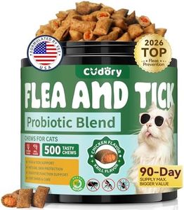 Flea and Tick Prevention for Cats, 500 Cat Flea Treatment with Probiotics Chewables, Crunchy & Creamy Treats Natural Oral Flea Supplement with Skin & Coat, Digestive Support - Chicken, Krill Flavor