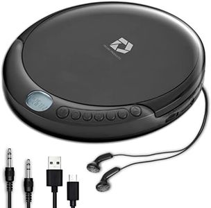 Deluxe Products CD Player Portable with 60 Second Anti Skip, Stereo Earbuds, Includes Aux in Cable and AC USB Power Cable for use at Home or in Car