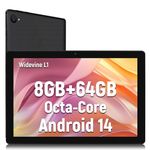 Tablet 10 Inch Android 14 Tablets 1280x800 HD IPS Touchscreen Octa-Core Processor 8 GB RAM + 64 GB ROM (Expand to 1TB) 5 MP + 8 MP Dual Camera 5000 mAh Battery (Black)