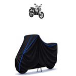 Revolt RV Bike Cover Water Resistant Universal Motorcycle Rain | Heavy Duty UV Protection, Dust, Scratch Indoor Outdoor All Weather with Black Blue Piping Elastic