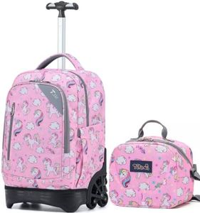 NEW TILAMI 18 Inch Rolling Backpack with Lunch Bag for School, Pink Unicorn