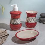 HS HINDUSTANI SAUDAGAR Handmade Painted Ceramic Pottery Soap Dispenser, Beaker, Soap Dish (Standard Size) -Set of 3 Pieces