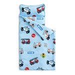 Wake In Cloud - Nap Mat with Removable Pillow for Kids Toddler Boys Girls Daycare Preschool Kindergarten Sleeping Bag, Police Cars Rescue Vehicles on Light Blue, 100% Soft Microfiber