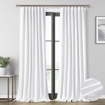 White Linen Blackout Curtains for Bedroom 102 Inch Length 2 Panels Set Back Tab Pocket Neutral Farmhouse Living Room Darkening Curtains Track System Thermal Insulated Black Out Drapes 52x102