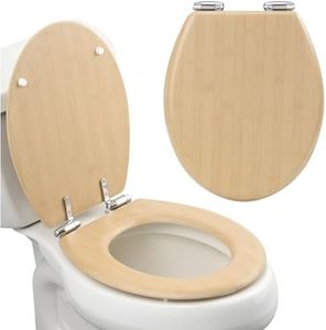 Navaris Toilet Seat - Decorative MDF Toilet Seat with Soft Closing Mechanism and Zinc Alloy Hinges - Oval 42.5 cm x 35.8 cm (16.7" x 14.1") - Bamboo Design