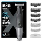 Braun Series XT5 One Blade Hybrid Beard & Stubble Trimmer, Electric Shaver for Men, Body Groomer for Manscaping with Travel Pouch, Gifts for Men, XT5200, Black Razor