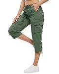 TBMPOY Women's Hiking Shorts Work Cargo Capri Lightweight Below Knee Long Shorts with Multi-Pockets Travel Camping CA Army Green L