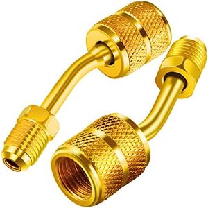 R410a Charging Vacuum Port Adapter Brass Converter with Thimble 5/16 Inch Female Quick Coupler to 1/4 Inch Male Flare for Mini Split System Air Conditioner HVAC Refrigeration Service (2 Packs)