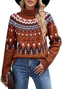 JUNBOON Women’s Casual Leopard Print Knitted Pullover Sweaters Long Sleeve Crew Neck Jumper Tops, A1-rust Red, Small