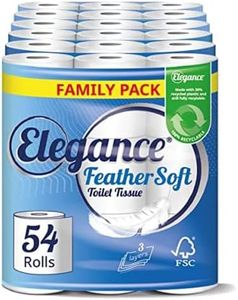 Elegance Feather Soft Toilet Roll - Bulk Buy Pack of 54 Rolls - Ultra Soft, 3-Ply, Recycled, Eco-Friendly, UK Manufactured
