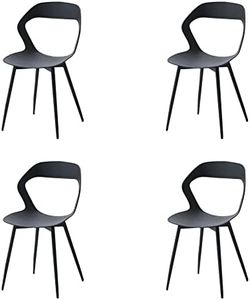 GrandCA HOME Lot de 4 Chaises de Salle à Manger, Chaises de Cuisine, Design Creux Sculpté avec Dossier, Pieds en Métal Robuste Noir, Noir
