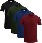 JRC Just Royal Clothing Pack of 4 Mens Short Sleeve V-Neck T-Shirts, Casual Vee Neck Tops, Olive, Navy, Maroon, Black, XXL