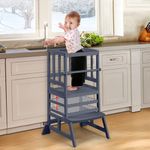 COSYLAND Height Adjustable Toddler Standing Tower - Kitchen Step Stool Kids Learning Stool - Kitchen Nursery Helper Stand with Safety Rail in Natural Bamboo, Strong and Lightweight (Dusty Blue)