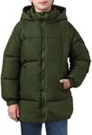 uideazone Boys Warm Winter Coat Fleece Lined Waterproof Hooded Puffer Jacket for Kids, Army Green, 11-12Y