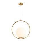 BOKT Mid Century Modern 1-Light Globe Pendant Light Large Brushed Gold Hanging Light Minimalist Round Pendant Lighting White Glass Globe Ball Pendant Light Kitchen Island Lighting