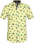 SSLR Short Sleeve Button Up Shirts for Men, Summer Shirts for Men Cotton Print Causal for Work, Vacation, Leisure (4X-Large, Yellow Cream)