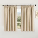 PONY DANCE Blackout Thermal Curtains for Bedroom - Pencil Pleat Curtain Panels with Solid Beige for Bedroom Tape Top Window Drapes for Room Darkening, 2 Pieces, W66 X L54, Biscotti Beige