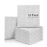 12 Pack Set Acoustic Absorption Panel, 12 X 12 X 0.4 Inches Light Grey Acoustic Soundproofing Insulation Panel Bevled Edge Tiles, Acoustic Treatment Used in Home & Offices, 9 Blocks Square Design