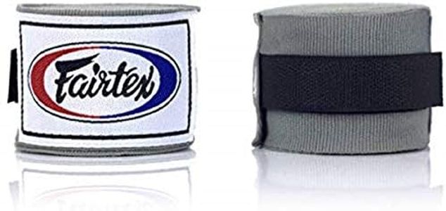 Fairtex Elastic Cotton Handwraps HW2-120 and 180"- Full Length Hand Wraps. Many Colors, Unisex, Gray, 180 inches