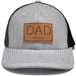 YvoneDBrownn Genuine Leather Patch Trucker Hats - Dad Est 2024 PAPA Baseball Cap - Perfect New Father Gift for Baby Gray/Black