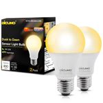 DiCUNO Dusk to Dawn LED Outdoor Light Bulbs, Automatic On/Off Light Sensor Bulb, 9W(60W Equivalent), 2700K Warm White, 800LM, A19 E26 Light Bulbs for Front Door, Porch, Garage, Yard, Pack of 2