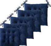 slatters be royal store Square Chair Pads Outdoor Seat Cushion Pillow Set of 5 (18 X18 Inch) with Ties Thick Soft Car and Sofa Seat Cushion for Kitchen Dining Office Chair (Navy Blue)