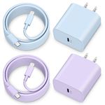 iPhone Fast Charger, 2-Pack 20W USB C Charger Block Fast Charging Plug Power Adapter with 6FT Long iPhone Charger Cord Charging Cable for iPhone 14 13 12 11 Pro Max Mini XR XS X 8, iPad [Purple+Blue]