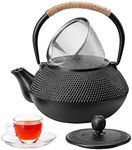 HwaGui Japanese Tetsubin Cast Iron Teapot, Iron Tea Pot with Infuser for Loose Tea, Cast Iron Tea Kettle Stovetop Safe, Teapot Coated with Enameled Interior, 600ml/20oz