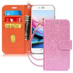 FYY for iPhone 8 Plus Case/iPhone 7 Plus Case, PU Leather Flip Wallet Phone Case with Card Holder Wrist Strap Kickstand Protective Cover for iPhone 7 Plus/8 Plus 5.5" Pink