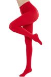 CozyWow Women's 80 Denier Solid Color Soft Opaque Footed Tights red lxl