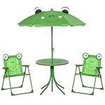 Outsunny Kids Folding Picnic Table and Chair Set Frog Pattern with Removable & Height Adjustable Sun Umbrella, Green