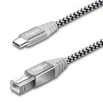 Fasgear Type C to USB B Cable 10ft Nylon Braided Printer Scanner Cord with Metal Connector Compatible with ASUS AiO, HP, Canon, Samsung Printers and More(10ft, White)